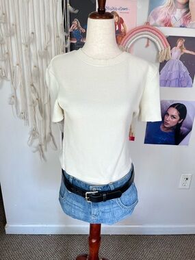 Zara Cream Short Sleeve Knit Top